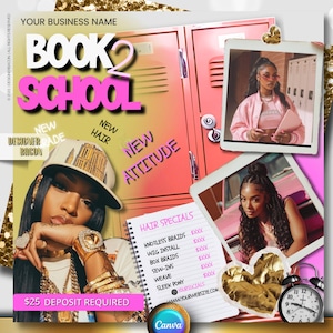 Back to School Booking Flyer,  Back 2 School, Editable Canva Template for Hair, Nails, Lashes, Makeup, August Promo, Instant Download