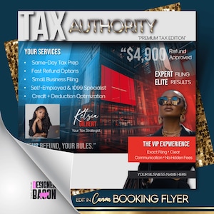 Flyer Tax Prep · Modèle Premium Tax Edition · Remboursement Advance Canva Post · Flyer marketing modifiable pour la préparation des déclarations de revenus