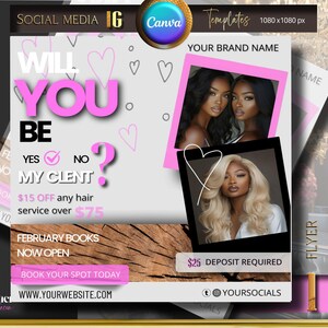 February Booking Flyer, Valentines Day Booking Flyer, Holiday Deals Flyer, Makeup, Hair, Lashes, Nails, DIY Canva Template