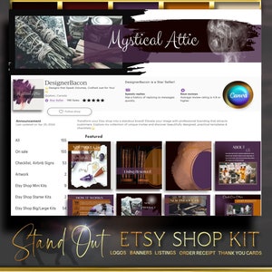 Witchy Etsy Shop Kit - Gothic Etsy banner, Dark Shop Bundle for Gothic Branding & Selling on Etsy Eller Templates for New Shop, Shop Manager