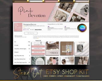 Rosa Etsy Shop Branding Kit, bearbeitbares Shop-Banner, Rosa Branding Bundle, ästhetisches Branding, Artikelvorlagen, Etsy Verkäuferkonto.