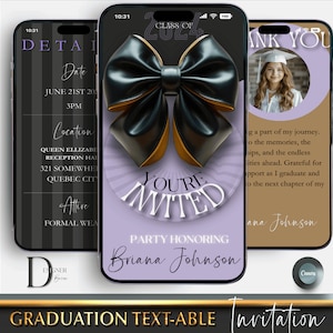 Digitale 2024-Graduierteneinladung, elegante animierte Abschlussfeier einladen, Feier zur bestandenen Feier, bearbeitbarer Reiseplan & Danke-eCard