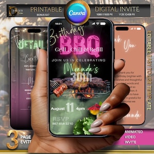 Invitation numérique Let's Grill and Chill - Evite modifiable pour un barbecue, invitation animée à une fête d'été, modèle de barbecue d'anniversaire personnalisable