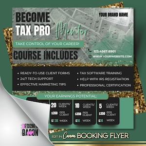 Tax Pro Mentor Flyer · Editable Tax Course Template · Tax Training Marketing · Canva Class Flyer · Tax Preparation Coaching instant Download