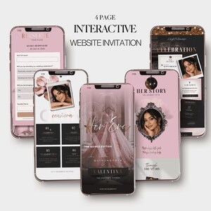 Luxury Quinceañera Website Invitation Template • Editable Canva trackable RSVP Website • Pink & Gold XV Invitation • Digital Download image 3