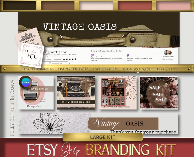 Vintage Etsy Shop Bundle Colorful Etsy Shop Banner Canva Etsy