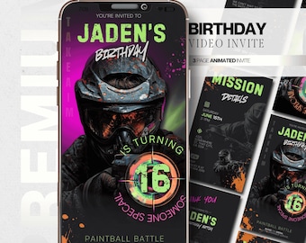 Invitación de cumpleaños con temática de paintball, fiesta de paintball, plantilla editable para fiesta de cumpleaños, invitación de cumpleaños, invitación para fiesta de niños, descarga instantánea.