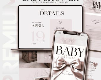Baby Shower Website Template with RSVP | Luxury Editorial Blush Invitation | Editable Canva Registry Countdown | Digital Download