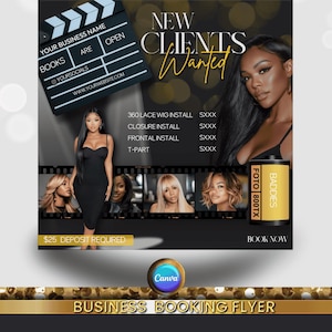 New Clients Booking Flyer, Book Now Flyer, New Client Special Flyer, Makeup, Hair, Lashes, Nails, DIY Canva Template, Stylists, Nail Techs