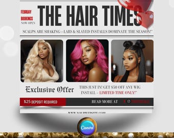 Hair Flyer, NEWSPAPER Flyer, Diy Premade Instagram Template ,DIY Flyer, Hair Sale, Bundle Deals, Extensions Wig, Hairstylist, Editable Cavna