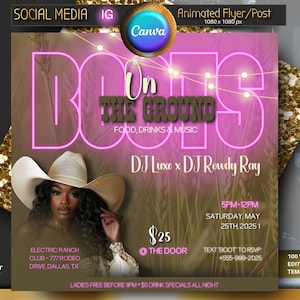 Western Night Party Flyer Template, Party Flyer, club Flyer, Canva Flyer, Event Flyer, digital flyer, motion, Cowgirl Rodeo / Instagram post