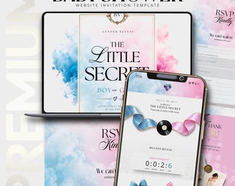 Gender Reveal Invitation | Website Template | Editable Canva Digital Invite | RSVP, Voting Poll, Countdown | Music & Map | BABY SHOWER