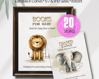 Baby Shower Signs Template | Jungle Theme Table Signs | Editable Canva Printables | Animal Baby Shower Decor | Wild One Party SIGNS