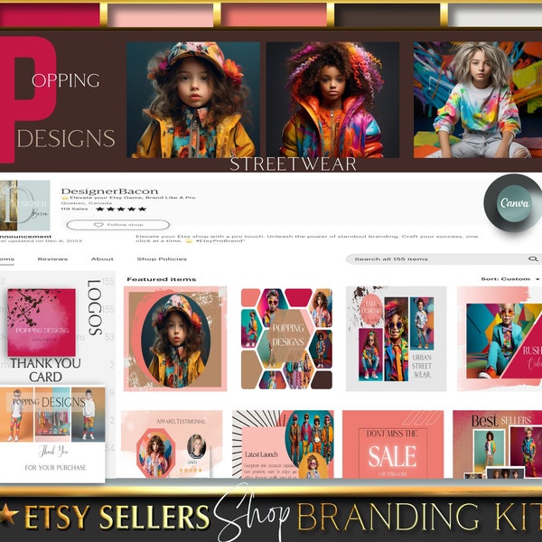 Colorful Etsy Shop Branding Kit, Tools for Etsy Sellers, Listing Photo Mockups. Etsy Shop Banner,  Canva Templates for New Etsy Shop