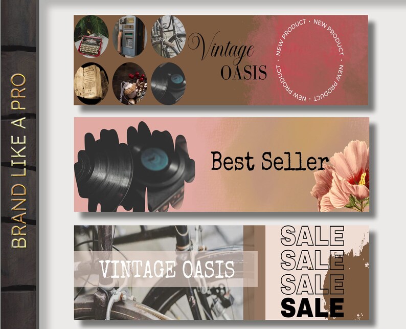 Vintage Etsy Shop Bundle Colorful Etsy Shop Banner Canva Etsy