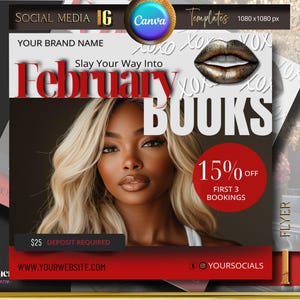 February Booking Flyer, Valentines Day Booking Flyer, Holiday Deals Flyer, Makeup, Hair, Lashes, Nails, DIY Canva Template