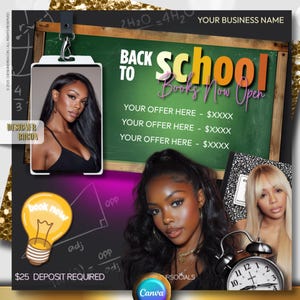 Back 2 School Booking Flyer,  Back to School, Editable Canva Template for Hair, Nails, Lashes, Makeup, August Promo, Instant Download, SEPT