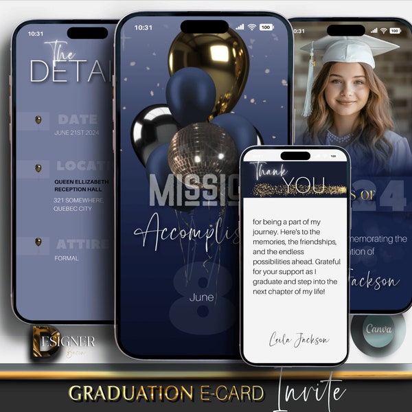 Graduation Party Invitation, Editable Grad Announcement,  High school,College, Nursing & Law Graduation Navy Blue Digital, Grad Itinerary