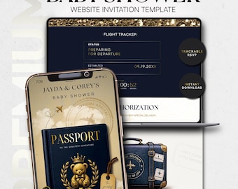Blue Passport Baby Shower Invitation Template · Travel Baby Shower Website Invite · Editable Canva RSVP Invite · Boys Baby Shower. Airplane
