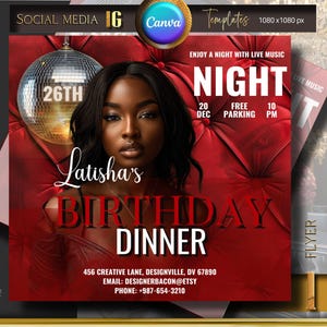 Flyer d&#39;anniversaire rouge, invitation anniversaire fille, invitation fête d&#39;anniversaire, flyer d&#39;invitation à une fête, flyer anniversaire, flyer bricolage, modèle de toile
