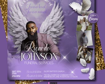 Flyer de faire-part pour les funérailles, modèle de Flyer pour les funérailles, Flyer de la célébration de la vie, Flyer Rest in Peace, téléchargement immédiat sur toile modifiable