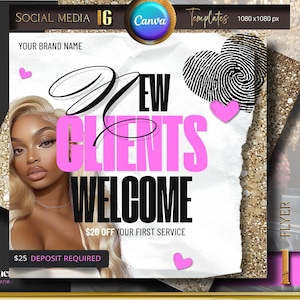 New Client Flyer, New Client Welcome Flyer, Hair Braids Lashes Wig Installs Makeup Nails Booking Flyer, Book Now, DIY Appointments Flyer