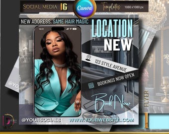 New location template, We Moved Flyer, DIY Canva flyer, Location change template, New business location,  New salon location flyer