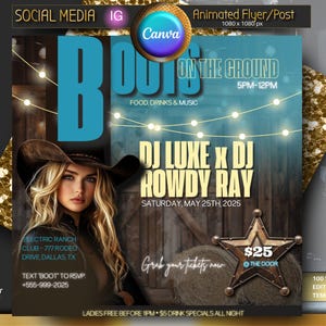 Western Night Party Flyer Template, Party Flyer, club Flyer, Canva Flyer, Event Flyer, digital flyer, motion, Cowgirl Rodeo / Instagram post