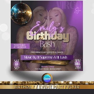 Birthday Party Flyer, Birthday BashTemplate, Birthday girl, Event Flyer, Club Flyer, Birthday Bash, Virgo Birthday Flyer, Canva Template