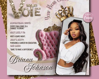 Homecoming Queen Campaign Flyer, Vote for Me, Homecoming Queen, Hoco, Election  Campaign, Instagram Template,  Editable Canva Template