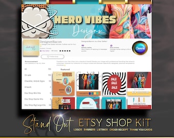 Comic-inspiriertes buntes Etsy Banner für Etsy Verkäufer, bearbeitbares Branding Kit, Etsy Banner, Shop Manger, Etsy Shop Kit, einzigartige Branding Kits