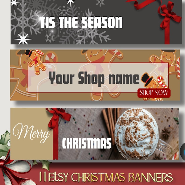 Etsy Shop Christmas Kit,  Xmas Banners Canva Template, Seasonal Etsy Banner, Colorful Holiday Banner bundle, Christmas Etsy Banners