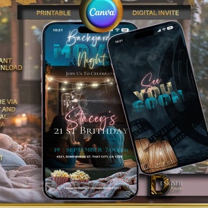 Backyard Movie Night Invitation, Movie Birthday Animated Invitation, Editable Movie Party Video Invitation, Cinema, Movie Night Video Invite