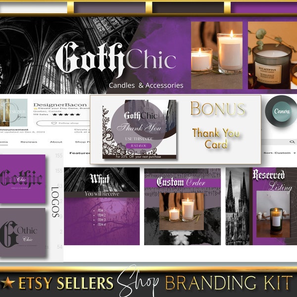 GOTHIC Etsy Shop Kit, Dark Etsy Banner, Goth Branding Kit, Photo Listing Templates,  Editable Etsy Banner, Starter Kit, Dark Aesthetics