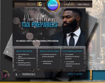 DIY Tax Flyer, Tax Prep Flyer, Editable Tax Course Flyer, Class Marketing, Tax Preparation Services, Tax Season Social Media Template