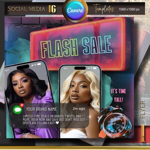 Hairstylist Flyer, Flash Sale, Haar Flyer, Haar Buchungsflyer, Instagram Vorlage, Perücke installieren, Friseur, Canva Vorlage, DIY Flyer