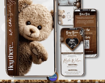 Editable Baby Shower Invitation, Animated Gender Neutral Teddy Bear Evite, Diaper Raffle Digital Invite Template, Baby Shower E-Invite Canva