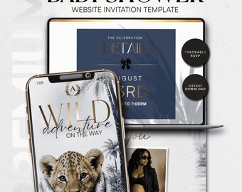 Toile Safari Baby Shower Website Template, Safari Baby Shower Invitation, Editable Canva Evite, Wild Adventure Invite, QR Code RSVP