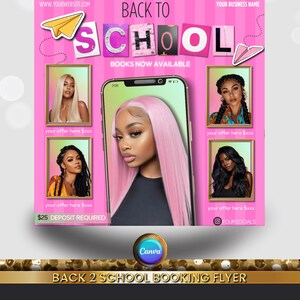 Back 2 School Booking Flyer, Pink Back to School, Editable Canva Template for Hair, Nails, Lashes, Makeup, August Promo, Instant Download,