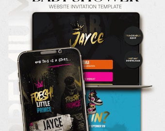 Baby Shower Website Template •  Little Fresh Prince • Interactive RSVP Website Invite • Canva Evite • Fresh Prince Baby Shower