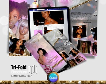 Trifold Funeral Program Template ,  Celebration of Life Obituary Program,  Elegant Memorial Program, In Loving Memory, Pink Canva Template