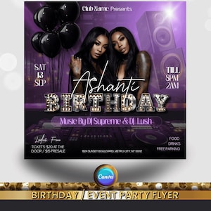 Birthday Party Flyer, Birthday BashTemplate, Birthday girl, Event Flyer, Club Flyer, Birthday Bash, Virgo Birthday Flyer, Canva Template