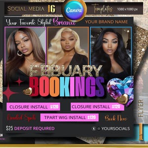 February Flyer, Hair Booking Flyer, Hair Flyer,  Holiday Deals Flyer, Makeup, Hair, Lashes, Nails, DIY Canva Template