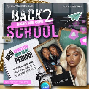 Back to School Booking Flyer,  Back 2 School, Editable Canva Template for Hair, Nails, Lashes, Makeup, August Promo, Instant Download
