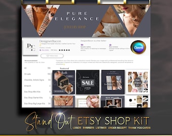 Modernes Etsy Branding Kit, bearbeitbares Banner, graues Etsy Branding Kit, Canva Vorlagen, Etsy Verkäufer Bundle, Schmuck-Branding