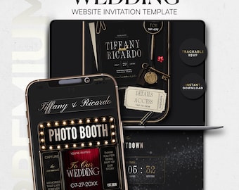 Wedding Website Template with RSVP | Photo Booth Luxury Wedding Invitation | Editable Canva Design Registry Countdown | Digital Download