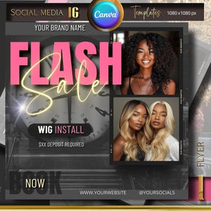 Hairstylist Flyer, Flash Sale, Haar Flyer, Haar Buchungsflyer, Instagram Vorlage, Perücke installieren, Friseur, Canva Vorlage, DIY Flyer