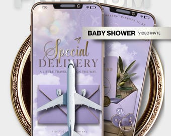 Girl Passport Baby Shower Invitation,  Personalized, Blue Travel Adventure Theme, Animated Digital Evite  Unique baby shower Video