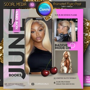 HAIR Booking Flyer, HAIRSTYLIST, Book Now Flyer, Hair Flyer, Wig Install, Appointment, Social Media, Makeup, Lashes, Nails, Canva Template