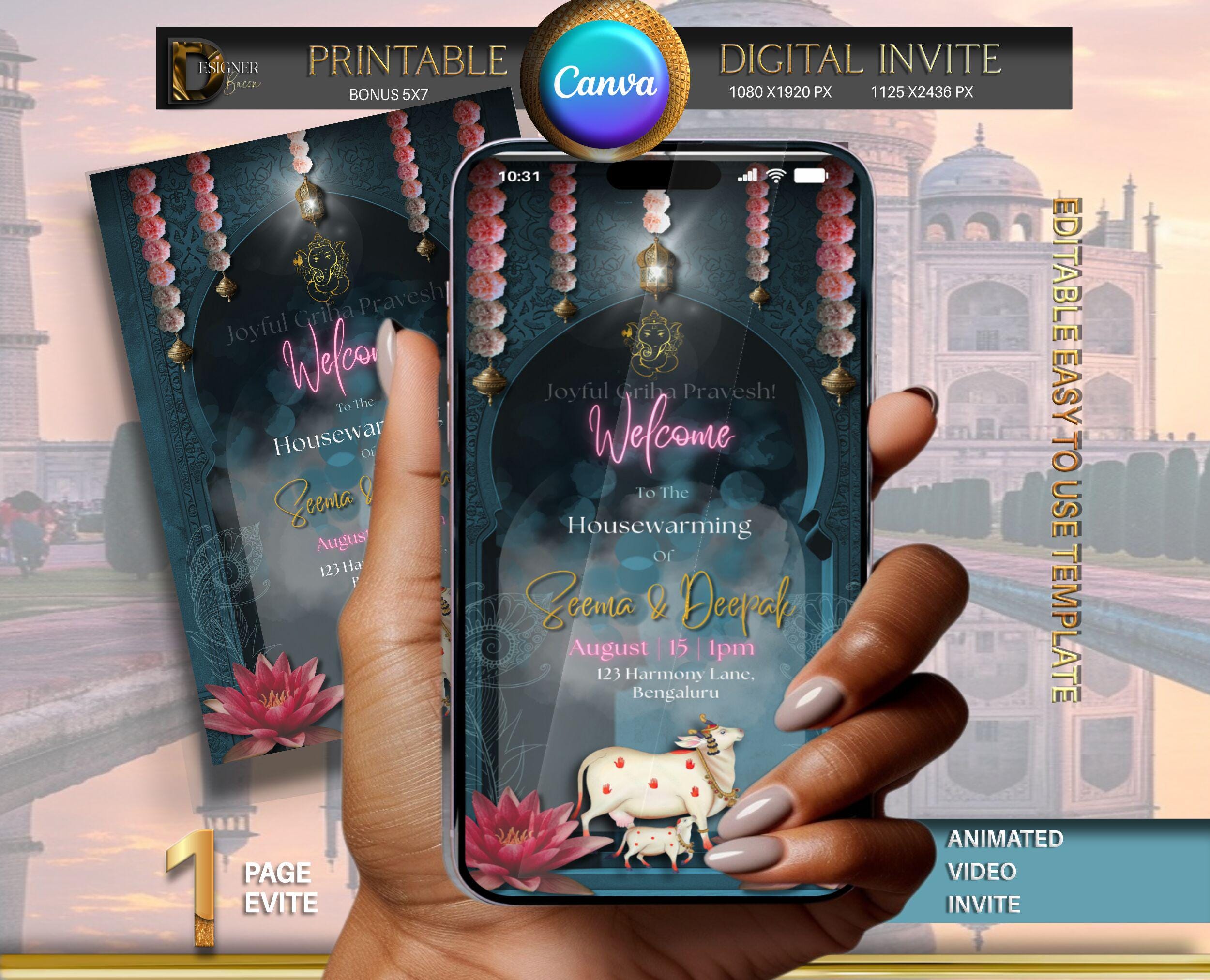 Indian Housewarming Invitation, Puja Digital Invitation, Gruha Pravesam Invite, Grihapravesh Invite, Indian Housewarming Invitation Evite